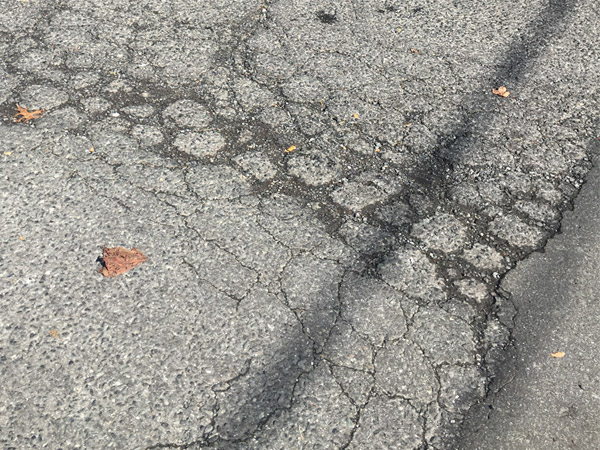 Example of alligator cracking in asphalt parking lot HOLES Solutions